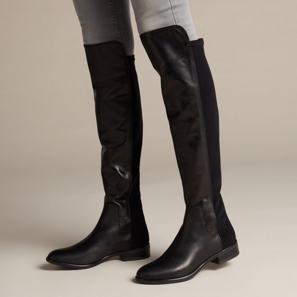 Clarks Womens Caddy Belle Knee High Boots Black | UK-8276015